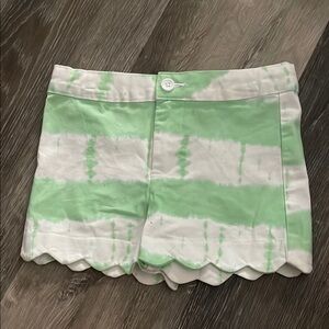 Green and White Women's Scalloped Shorts